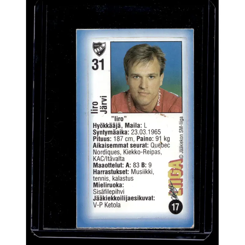 1992-93 JyvsHyv HockeyLiiga - Iiro Jrvi #17