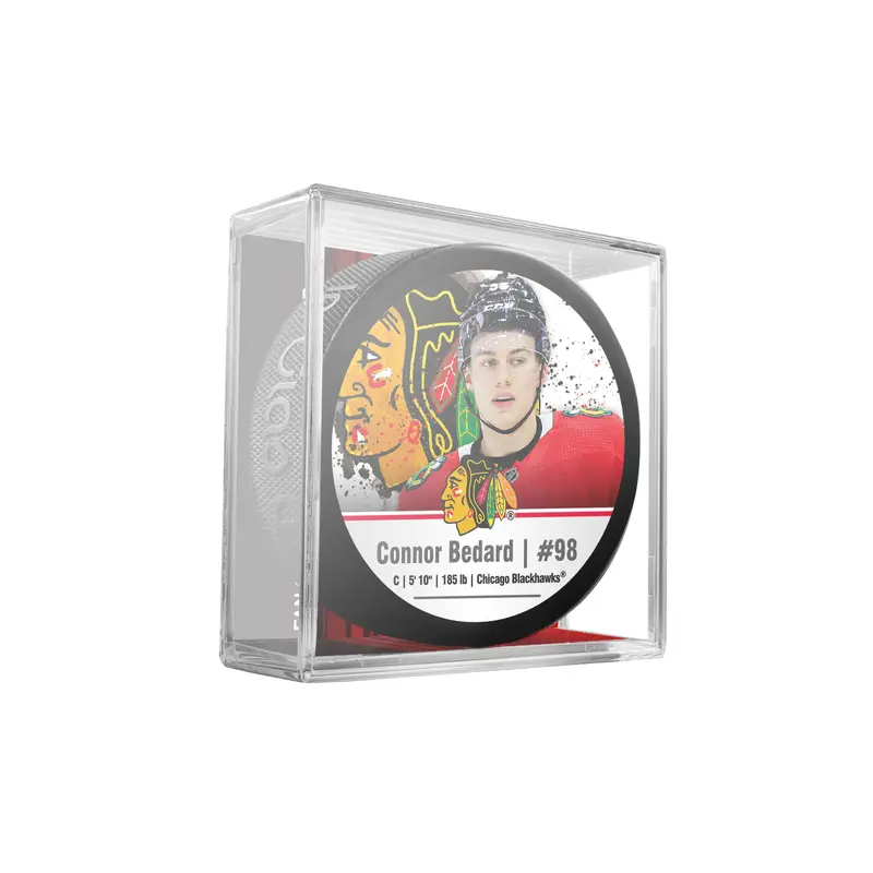 NHLPA Connor Bedard #98 Chicago Blackhawks Souvenir Hockey Puck In Cube
