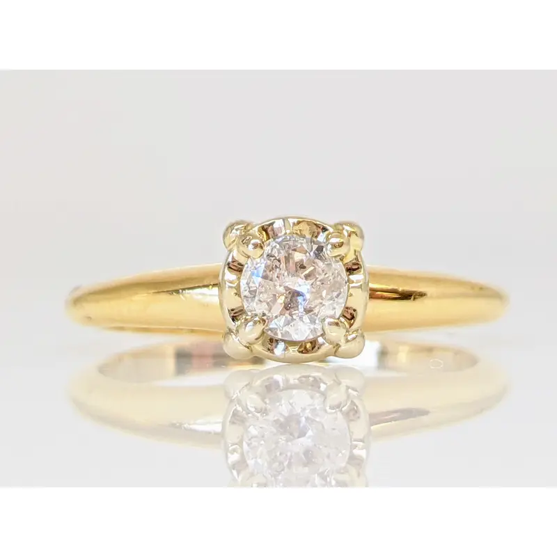 14K .35 CARAT TOTAL I2 H ROUND DIAMOND ILLUSION HEAD SOLITAIRE ESTATE RING 2.6 GRAMS
