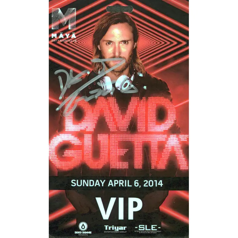 David Guetta Authentic Signed April 6, 2014 VIP Maya Badge BAS #BQ98495