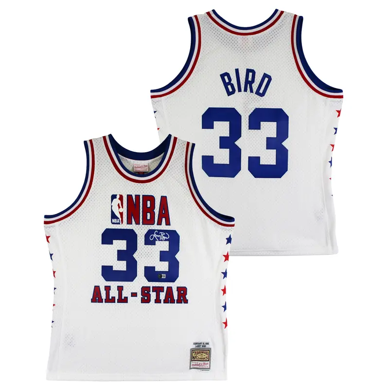 Celtics Larry Bird Signed 1986 White M&N All-Star Game Swingman Jersey BAS Wit