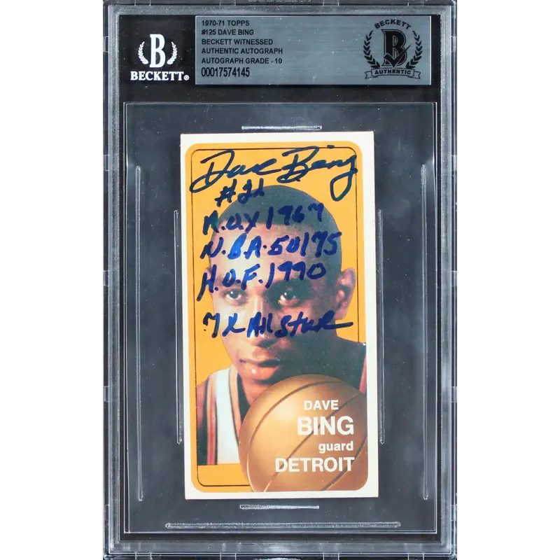 Pistons Dave Bing "4x Insc" Signed 1970 Topps #125 Rookie Card BAS Slabbed