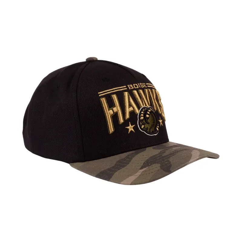 BOISE HAWKS MILITARY CAMO HAT, BLACK/CAMO
