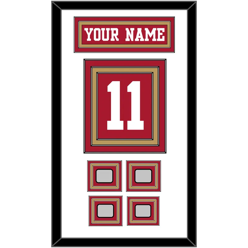 San Francisco Nameplate & Number (Back) With 4 Super Bowl Patches - Home Red - Triple Mat 1