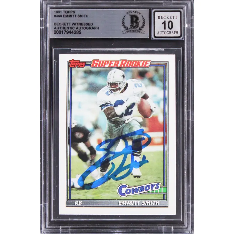 Cowboys Emmitt Smith Authentic Signed 1991 Topps #360 Card Auto 10! BAS Slabbed