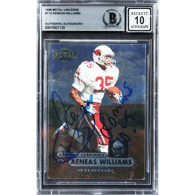 Cardinals Aeneas Williams Signed 1998 Metal Universe #112 Card Auto 10! BAS Slab