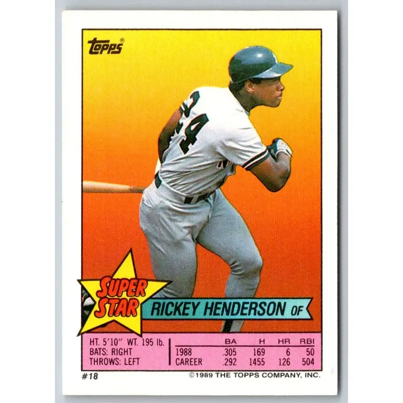 1989 Topps Stickers Super Star Backs Rickey Henderson #18