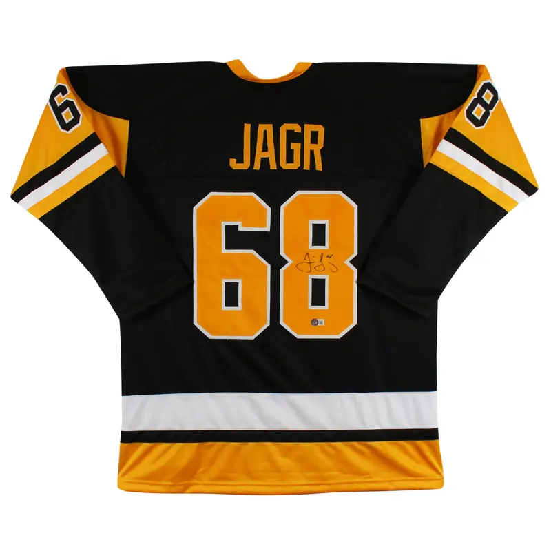 Jaromir Jagr Authentic Signed Black Pro Style Jersey w Yellow #s Autographed BAS