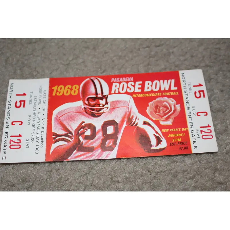 1968 Rose Bowl Full Ticket, Indiana University vs USC
