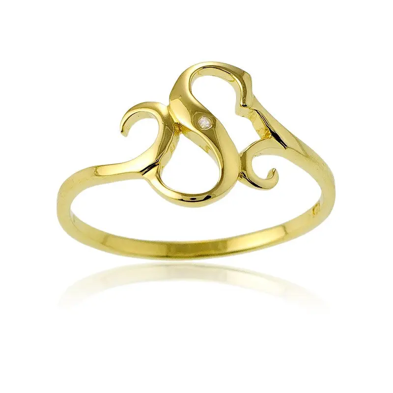 Sterling Silver 1 Micron Gold-plating Single CZ "S" Ring