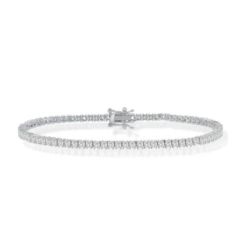 Sterling Silver, 3mm Princess-Cut CZ Tennis Bracelet