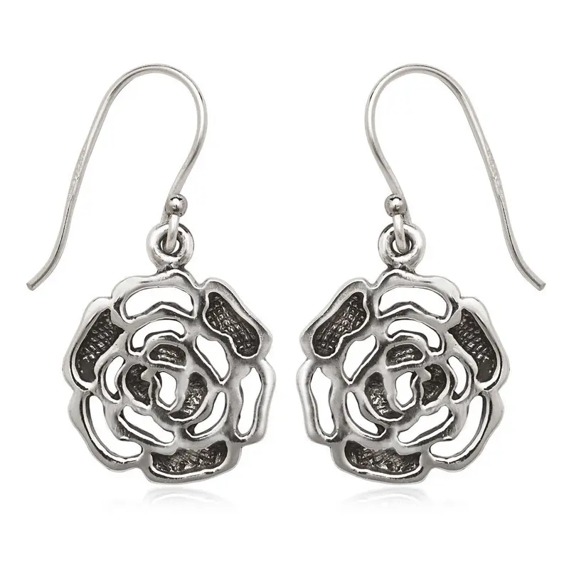 Sterling Silver Oxidized Open Rose Earrings