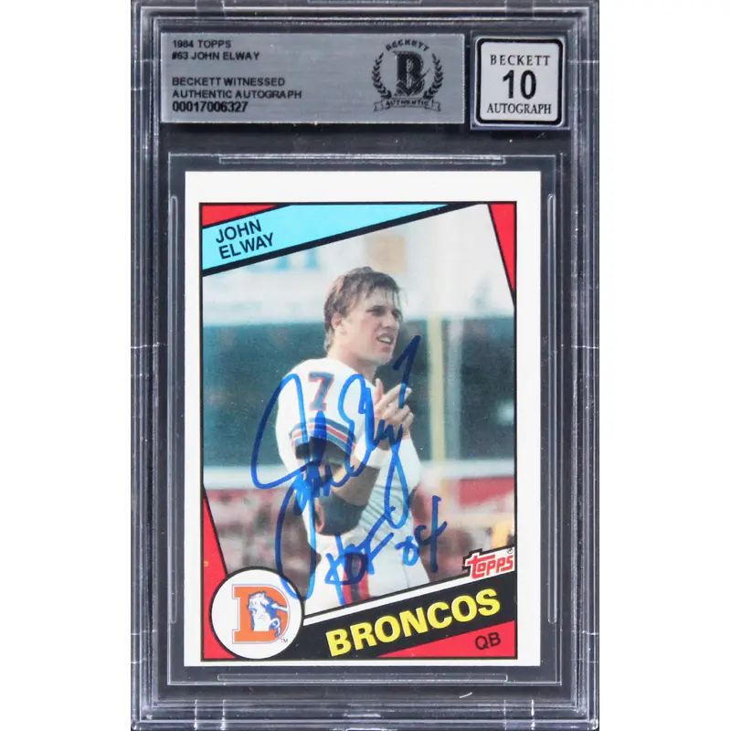 Broncos John Elway "HOF 04" Signed 1984 Topps #63 Rookie Card Auto 10! BAS Slab