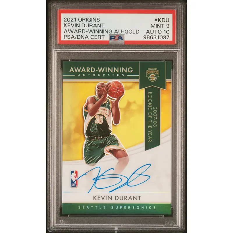 Kevin Durant 2021 Panini Origins Award Winning Auto Gold #4/10 PSA 9 Auto 10