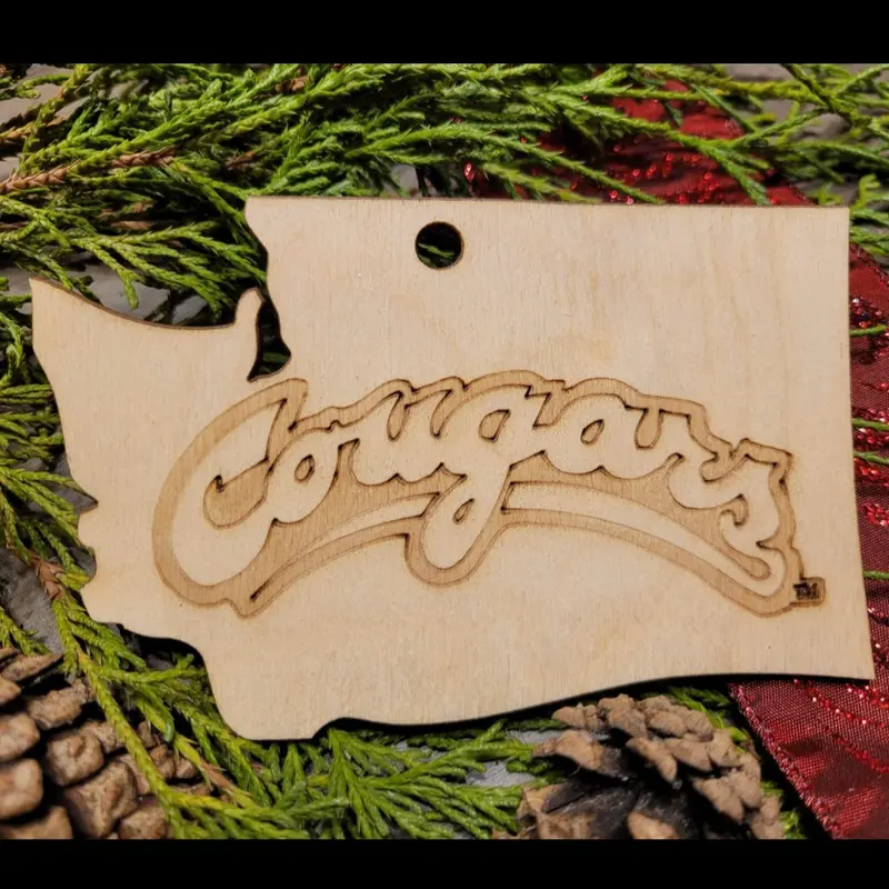 WSU Wood Cougars State Ornament