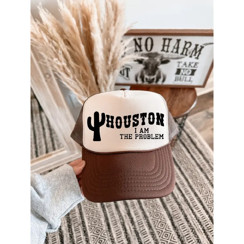I Am The Problem DTF Printed Brown & Tan Trucker Hat