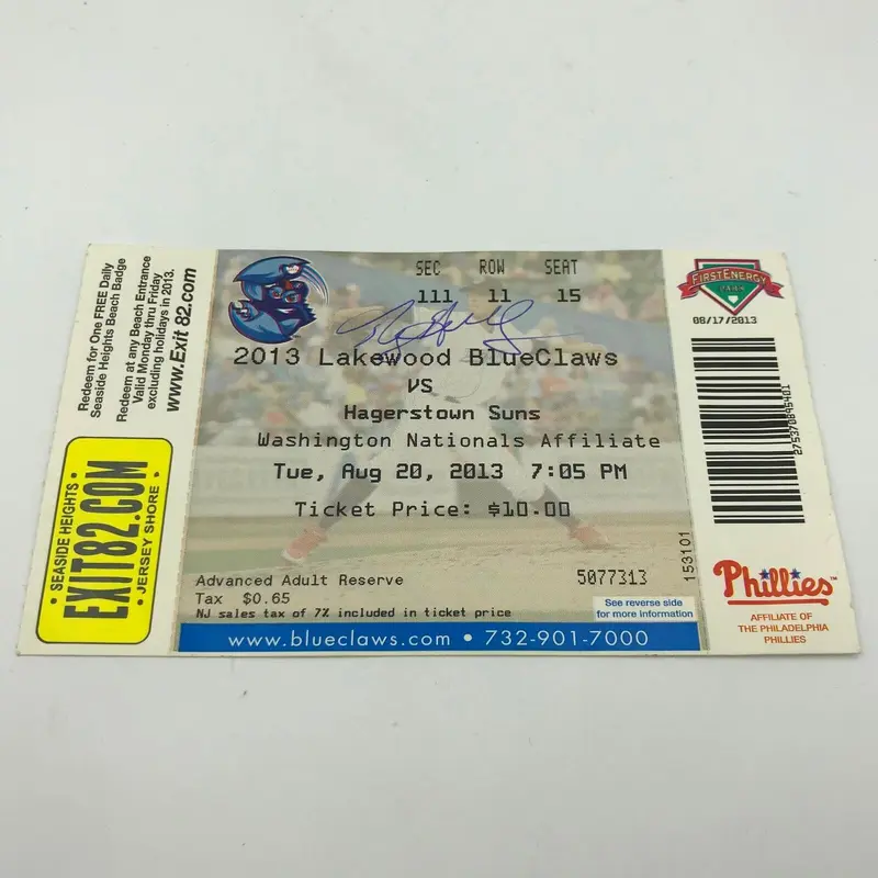 Rare Roy Halladay Signed Phillies Blue Claws Minor League Rehab Ticket JSA COA
