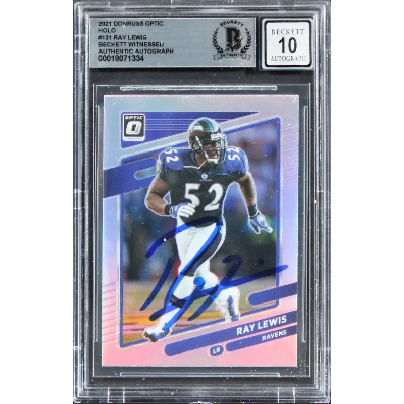 Ravens Ray Lewis Signed 2021 Donruss Optic Holo #131 Card Auto 10! BAS Slabbed