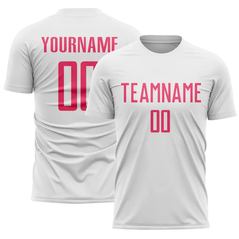 Custom White Neon Pink Sublimation Soccer Uniform Jersey