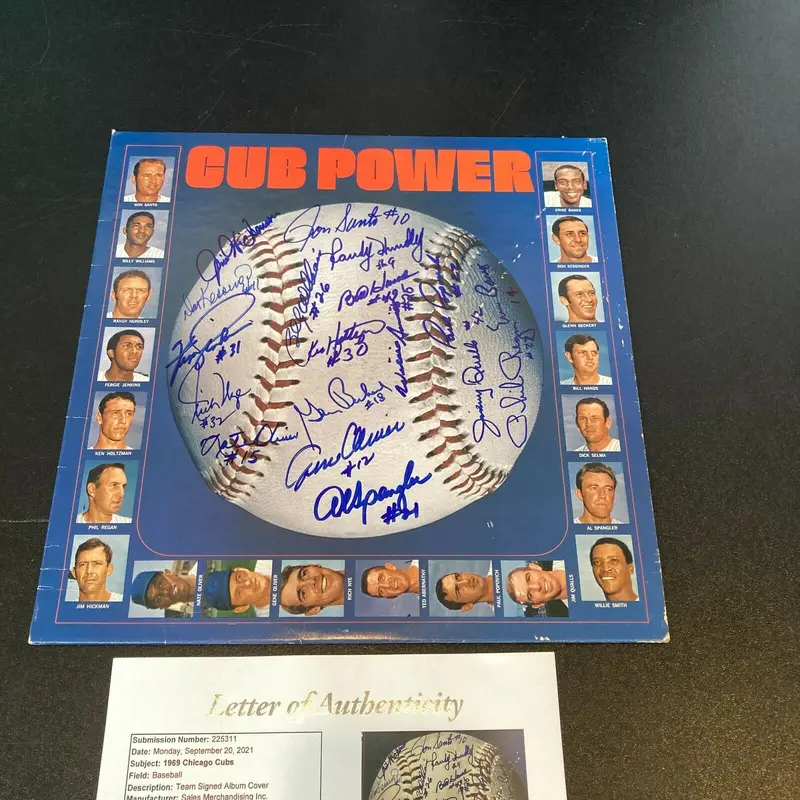 1969 Chicago Cubs Team Signed Vintage LP Record Album 18 Sigs Ernie Banks JSA