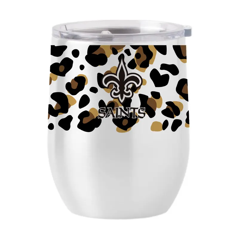 New Orleans Saints 16oz Neutral Leopard Stainless Curved Beverage