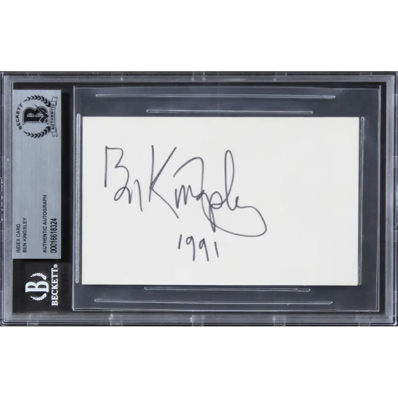 Ben Kingsley Schindler's List "1991" Authentic Signed 3x5 Index Card BAS Slabbed