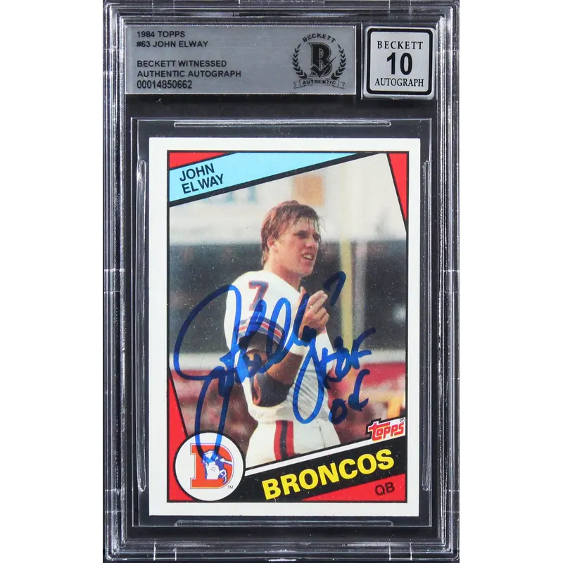 Broncos John Elway "HOF 04" Signed 1984 Topps #63 Rookie Card Auto 10! BAS Slab