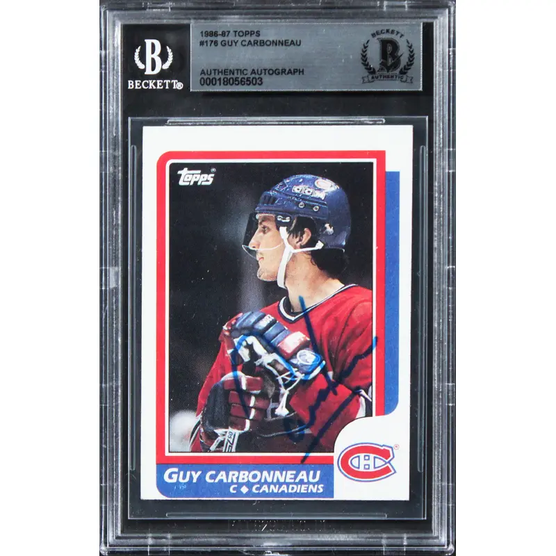 Canadiens Guy Carbonneau Authentic Signed 1986 Topps #176 Card BAS Slabbed