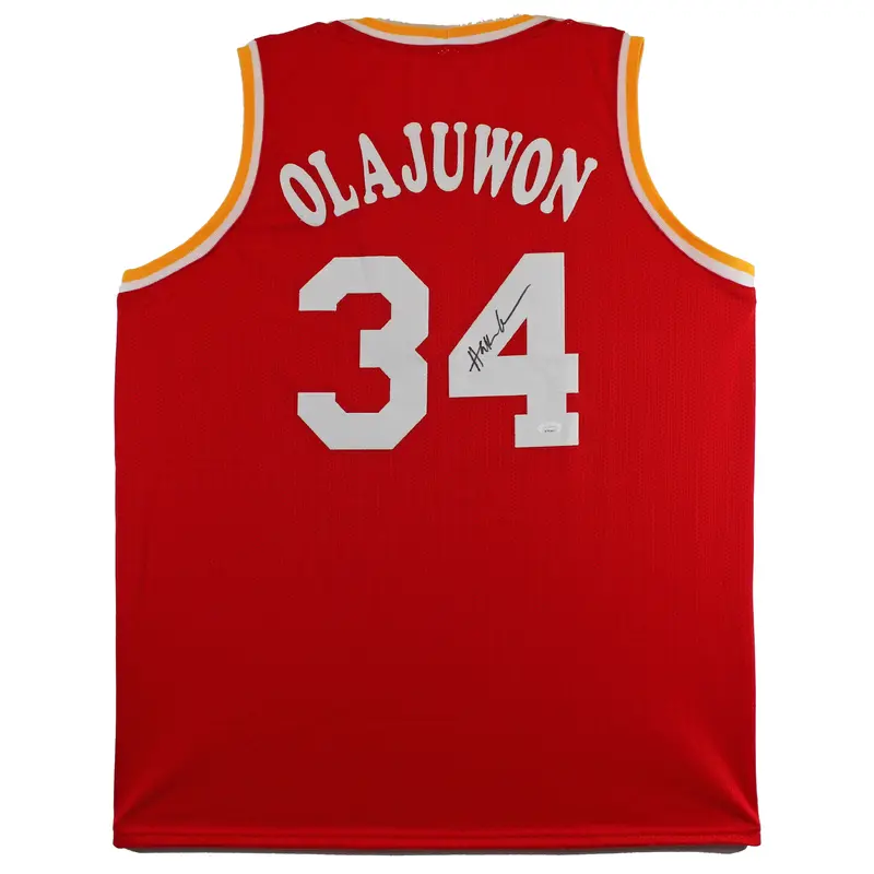 Hakeem Olajuwon Authentic Signed Red Pro Style Jersey Autographed JSA Witnessed
