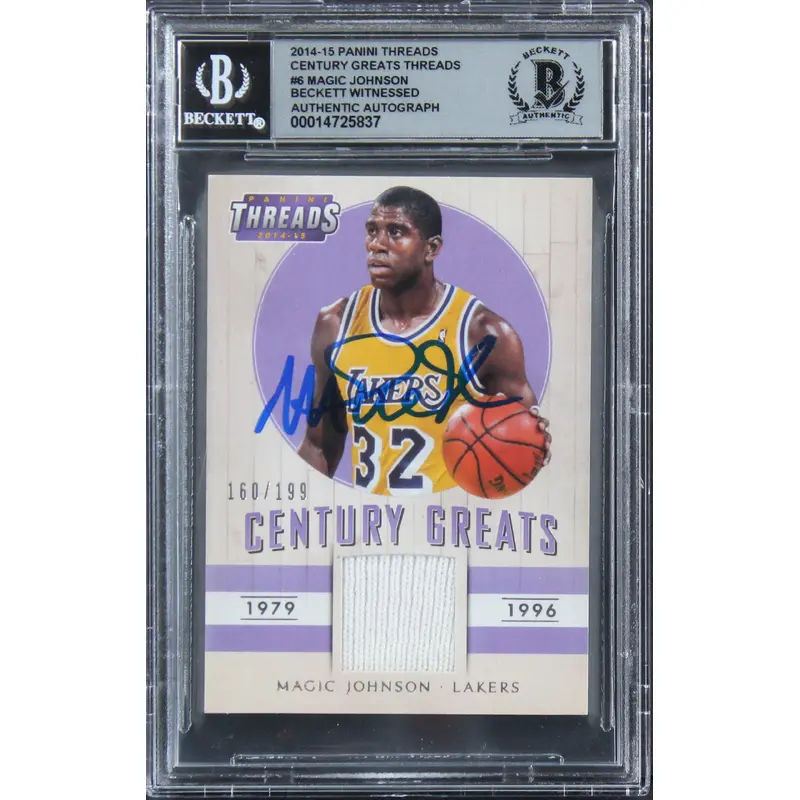 Magic Johnson Signed 2014 Panini Threads Century Greats #6 Card Auto 10 BAS Slab