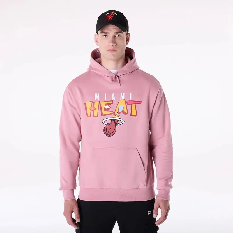 Miami Heat NBA Graphic Dark Pink Oversized Pullover Hoodie