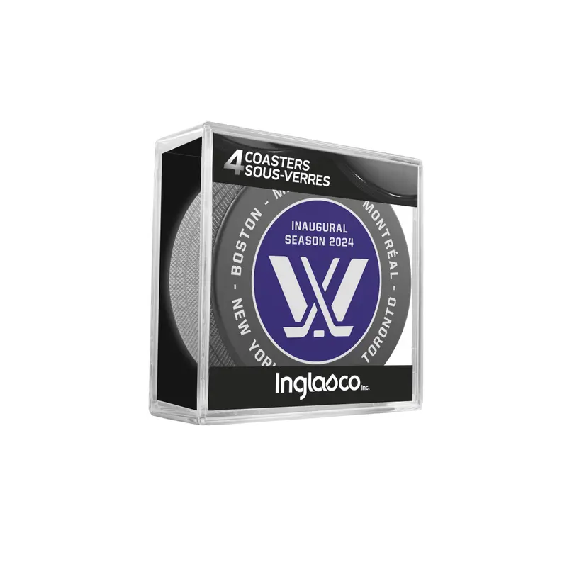 PWHL 2024 Inaugural Season Official Hockey Puck Drink Coasters (4-pack) In Cube