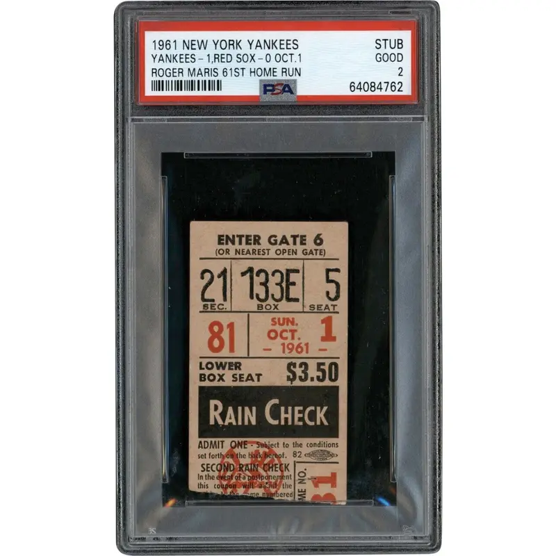 Roger Maris 61 Home Run Game Original Ticket PSA 2 Oct. 1, 1961