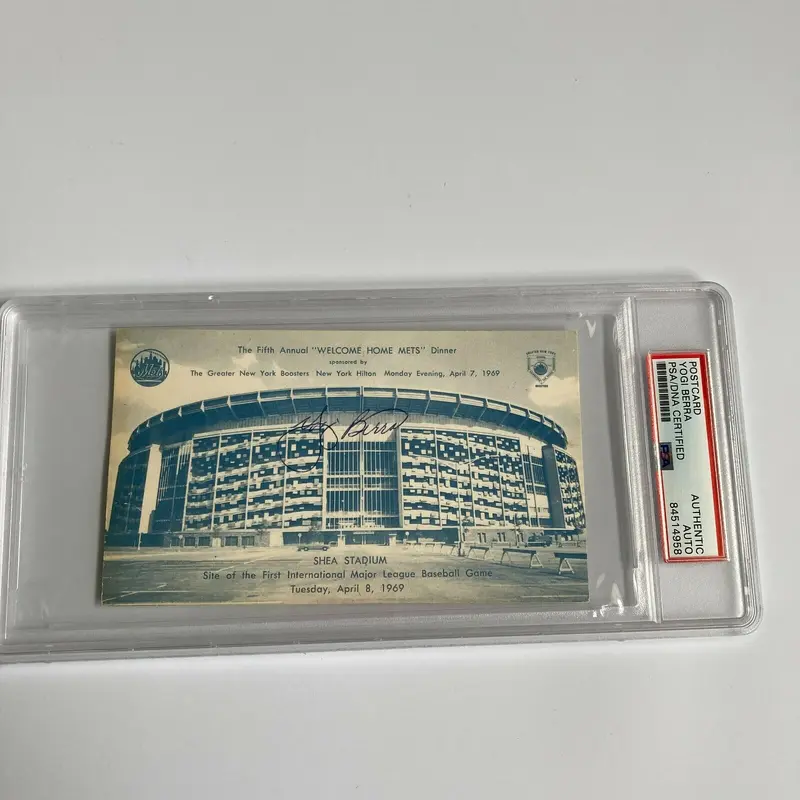 Yogi Berra Signed 1969 New York Mets Shea Stadium Postcard PSA DNA RARE