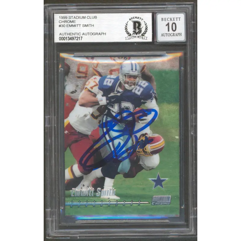 Cowboys Emmitt Smith Signed 1999 Stadium Club Chrome #30 Card Auto 10!  BAS Slab