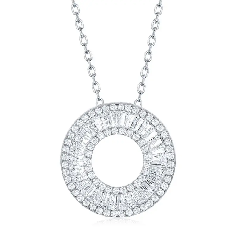 Sterling Silver Baguette CZ Open Circle Necklace