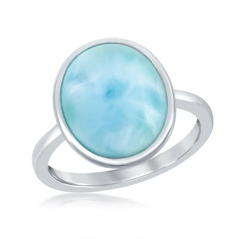 Sterling Silver, Oval Larimar, Design Border Ring