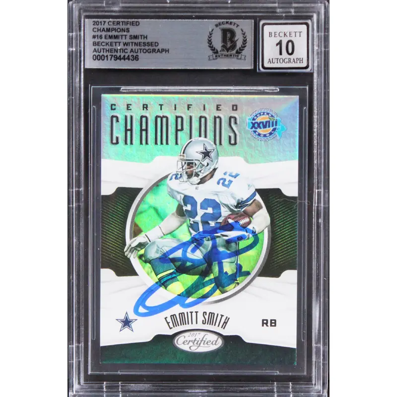 Cowboys Emmitt Smith Signed 2017 Certified Champions #16 Card Auto 10! BAS Slab