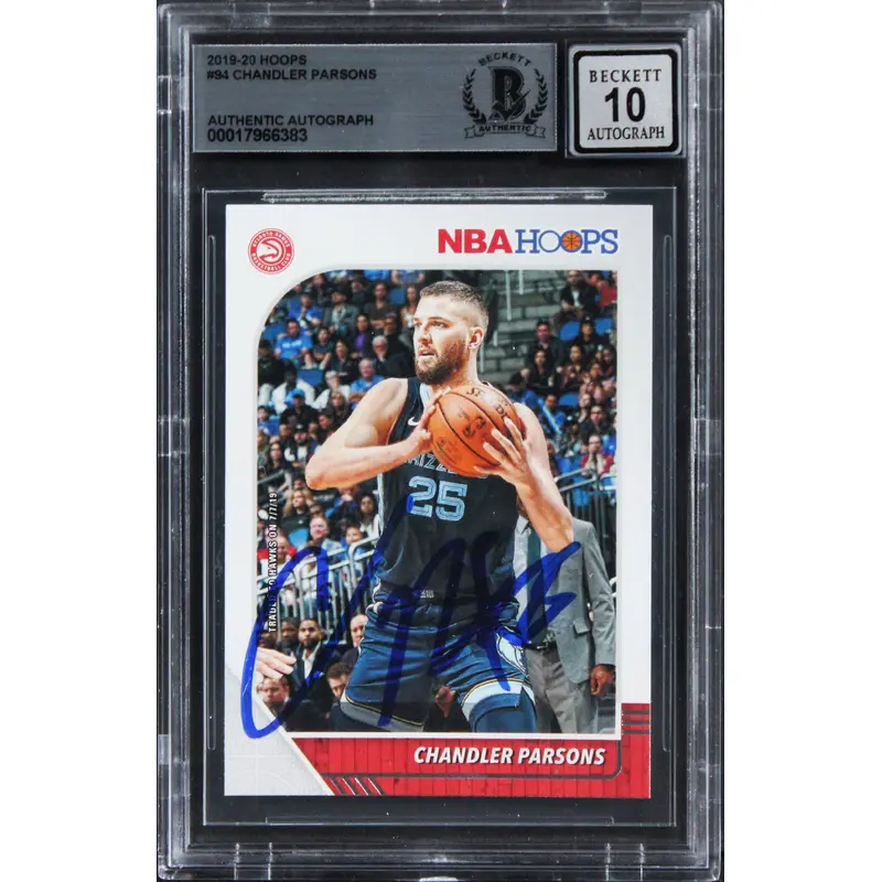 Hawks Chandler Parsons Signed 2019 Hoops #94 Card Auto Graded 10! BAS Slabbed