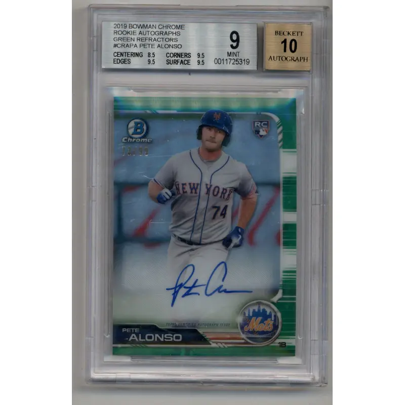 Pete Alonso 2019 Bowman Chrome Rookie Auto Green Refractors 73/99 BGS 9 Mint