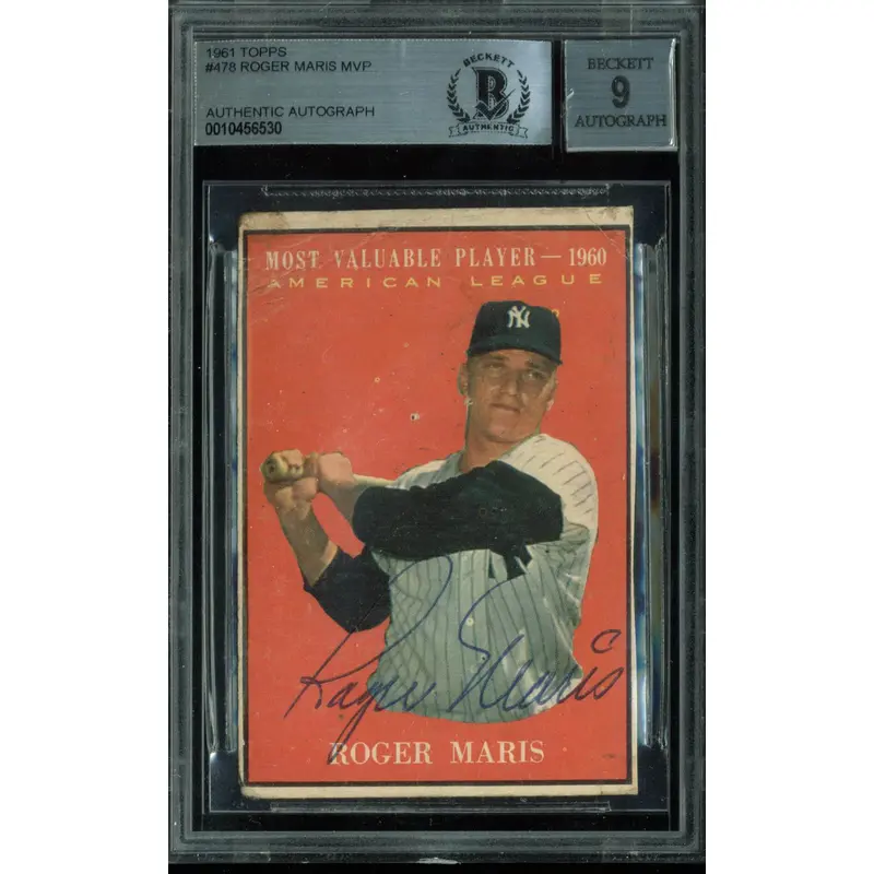 Yankees Roger Maris Signed 1961 Topps #478 Card Auto Graded Mint 9! BAS Slabbed