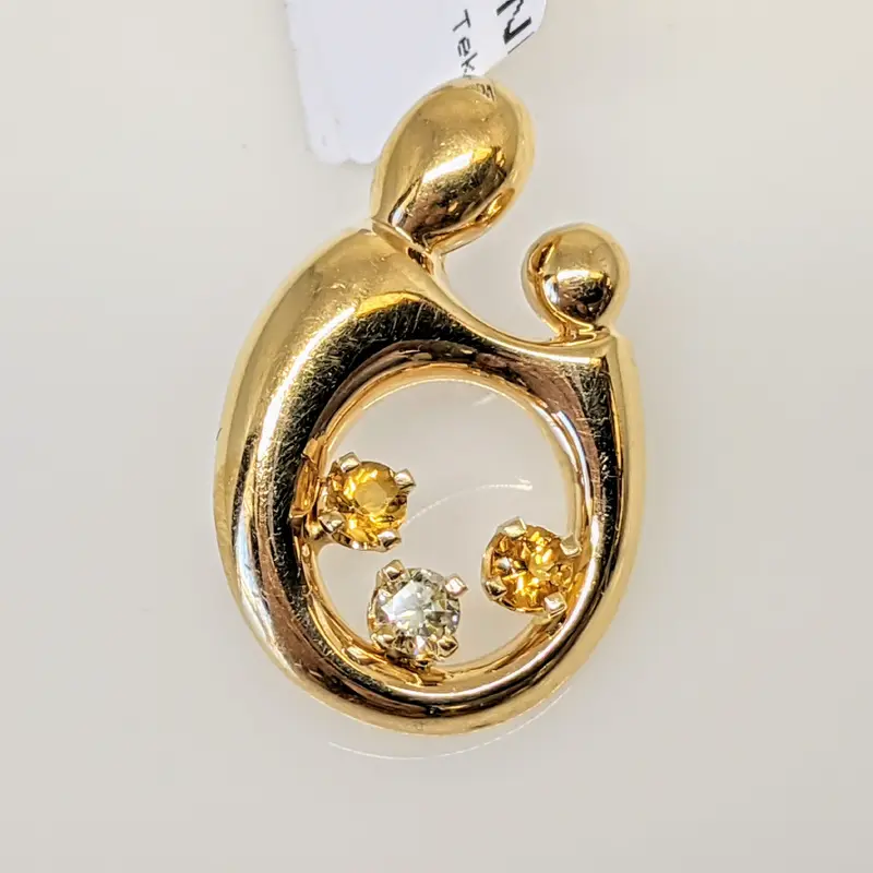 14K MOTHER/CHILD PENDANT WITH DIAMOND AND (2) STONES LARGE 3.3G