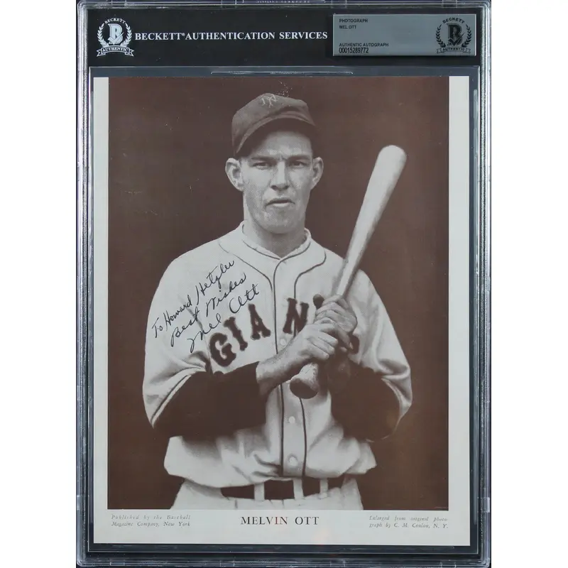Mel Ott "To Howard Hetzler Best Wishes" Authentic Signed 8x10 Photo BAS Slabbed