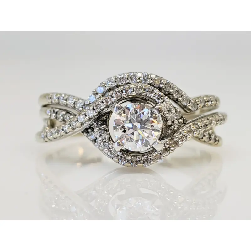 14K WHITE .95 CARAT TOTAL WEIGHT SI1 G DIAMOND ROUND (70) ESTATE RING 3.9 GRAMS