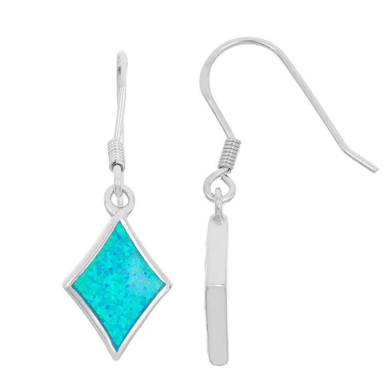Sterling Silver Blue Inlay Opal Diamond Shaped Earrings