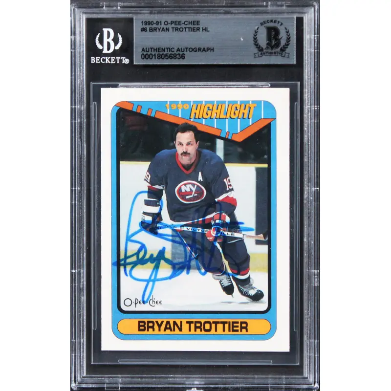 Islanders Bryan Trottier Authentic Signed 1990 O-Pee-Chee #6 Card BAS Slabbed