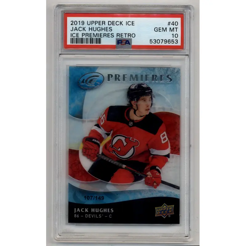 Jack Hughes 2019-20 Upper Deck Ice Ice Premieres Retro 107/149 PSA 10 Gem Mint