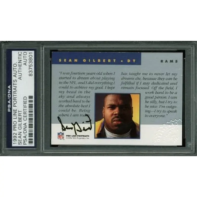 Rams Sean Gilbert Signed Card 1992 Pro Line Portraits Auto. PSA/DNA Slabbed