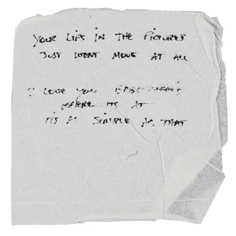 Stevie Ray Vaughan Authentic 4.75x5 Napkin w/ Handwritten Lyrics BAS #AE13213
