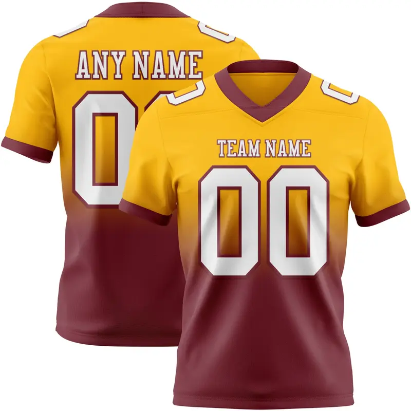 Custom Gold White-Burgundy Mesh Authentic Fade Fashion Football Jersey